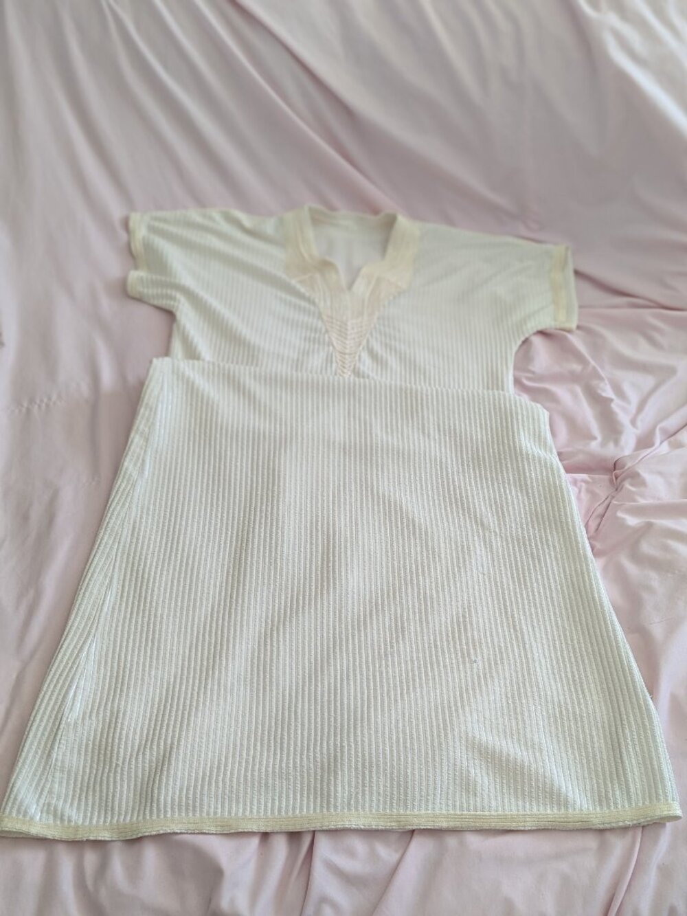 Cream Textured Ribbed Kaftan Loungewear Dress